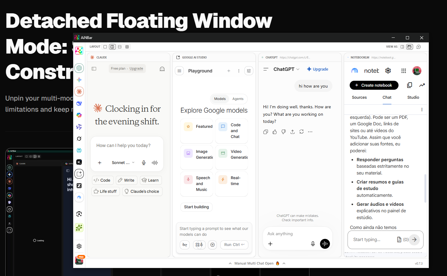 Floating AI Chat Window: Detached Multi-LLM Workspace